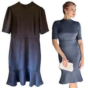 GAALA PARIS Alexane Black 100% Silk High Mock Neck MIDI Ruffle Evening Dress